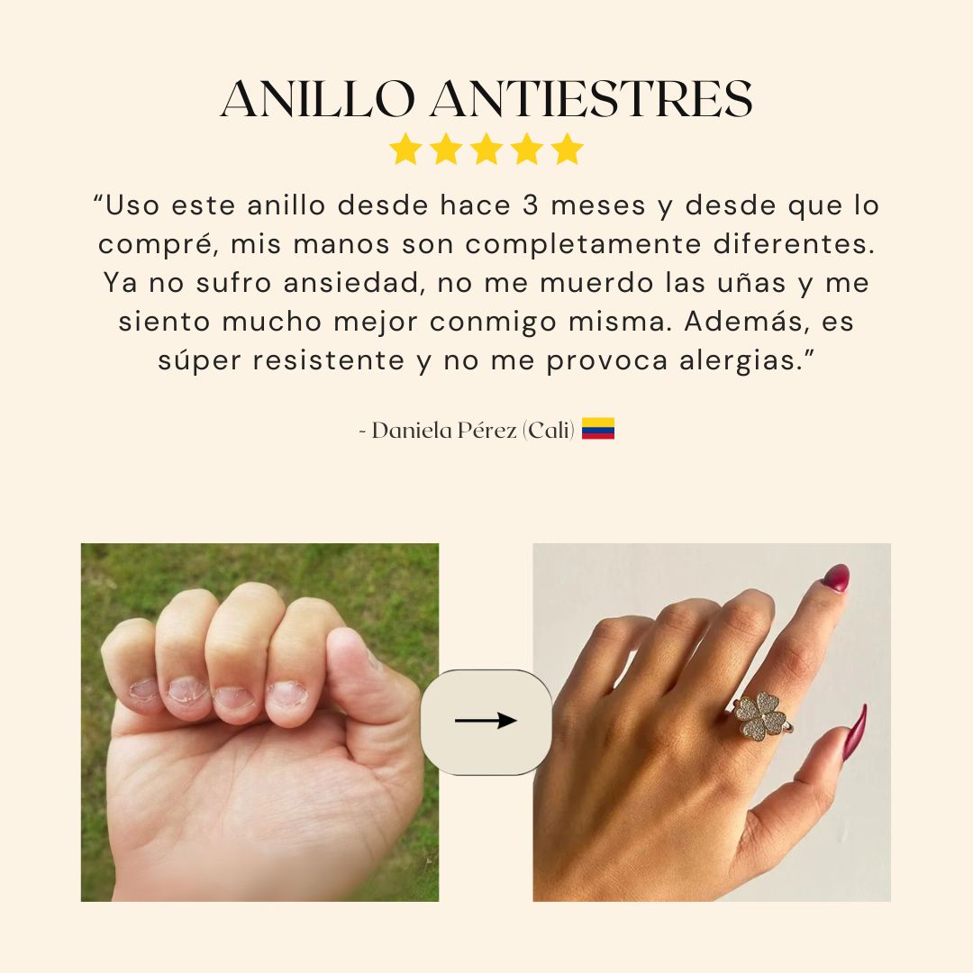 ANILLO DE TREBOL GIRATORIO (ANTIESTRES) Paz interior y energía positiva