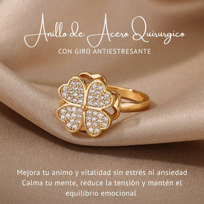 ANILLO DE TREBOL GIRATORIO (ANTIESTRES) Paz interior y energía positiva