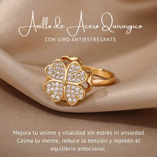 ANILLO DE TREBOL GIRATORIO (ANTIESTRES) Paz interior y energía positiva