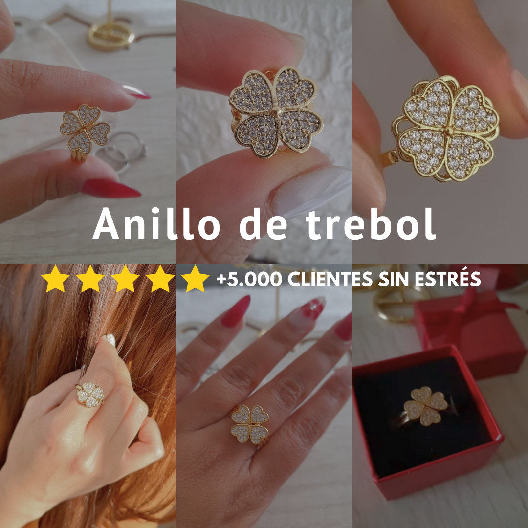 ANILLO DE TREBOL GIRATORIO (ANTIESTRES) Paz interior y energía positiva